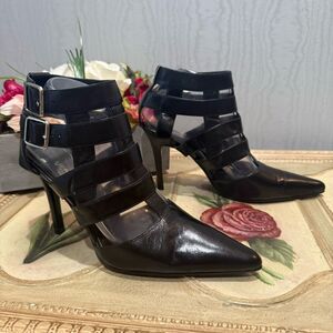 Venus USA Leather Cage Heels Black Edgy Sexy Sz 6.5